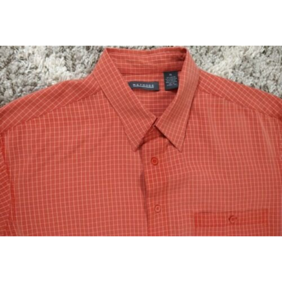 Men's Methode Checkered Short Sleeve Orange Button Front Shirt XL - Picture 3 of 3